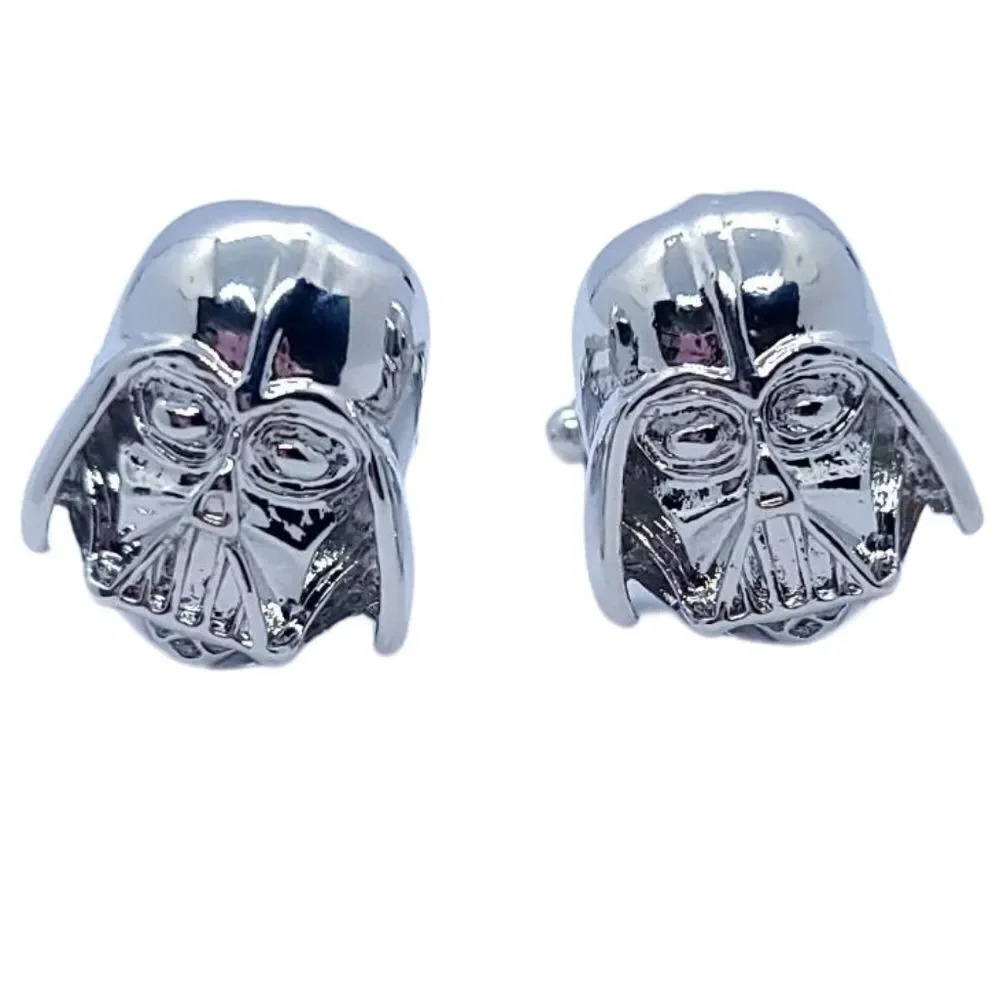 Star Wars 3D Silver Darth Vader Head Cufflinks Jedi Cuff Links Men's Tuxedo NWT
